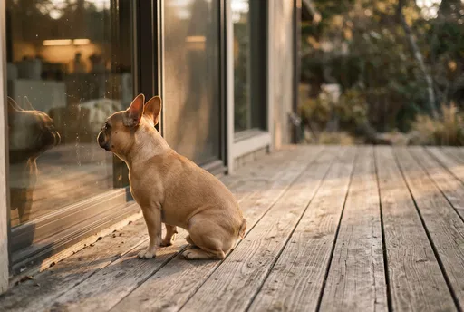 French Bulldog Looking Through Glass Door