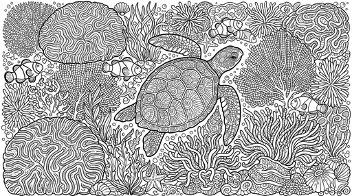 Sea Turtle Coral Reef Coloring Page