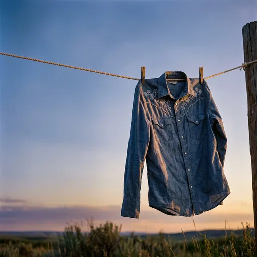 Embroidered Chambray Western Shirt on Clothesline