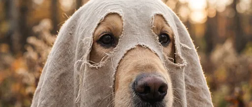 Golden Retriever in Linen Ghost Costume