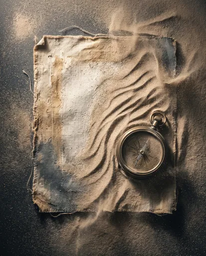 Antique Compass on Sand Covered Canvas
