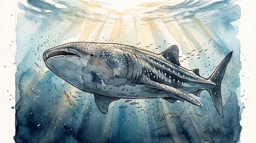 Watercolor and Ink Whale Shark Illustration