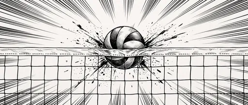 Manga Style Volleyball at Net Illustration