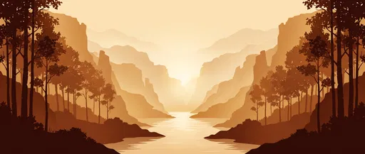 Warm Autumn Canyon River Flat Illustration