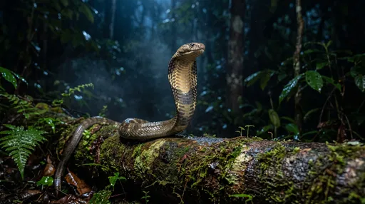 King Cobra on Mossy Rainforest Log