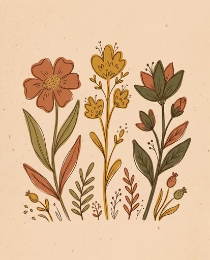 Hand-Drawn Earthy Wildflowers Illustration