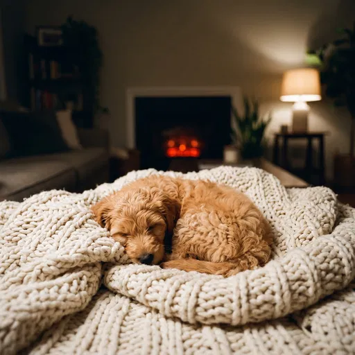 Sleeping Goldendoodle Puppy on Knit Blanket