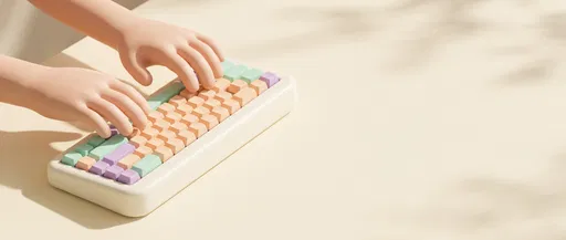 Stylized 3D Hands on Pastel Keyboard