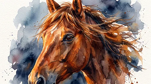 Watercolor Portrait of Chestnut Horse