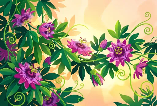 Vibrant Passionflower Vines Flat Illustration