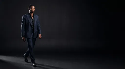 Man in Navy Suit Walking in Studio