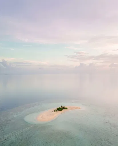 Aerial View of Solitary Sandbar at Dawn