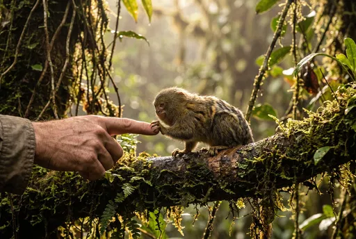 Pygmy Marmoset Touching Human Finger