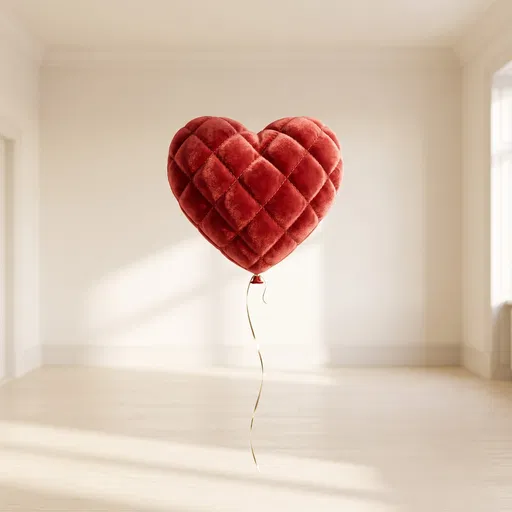 Quilted Red Velvet Heart Balloon Floating Indoors