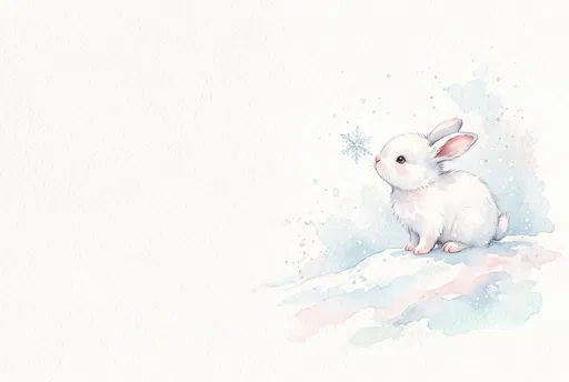Watercolor White Bunny and Falling Snowflake