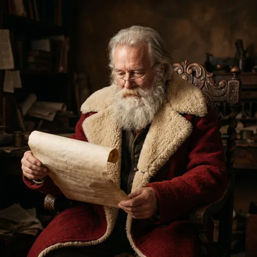 Santa Claus Reading Parchment Scroll