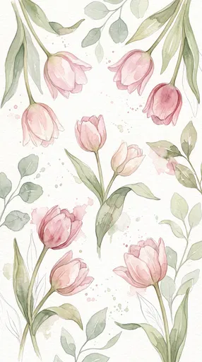 Watercolor Pink Tulips Botanical Illustration