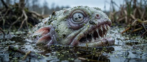 Slimy Amphibious Bog Monster Emerging From Water