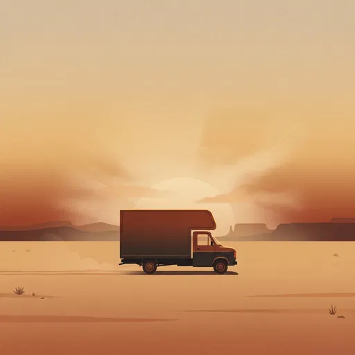 Minimalist Box Van in Desert Sunset