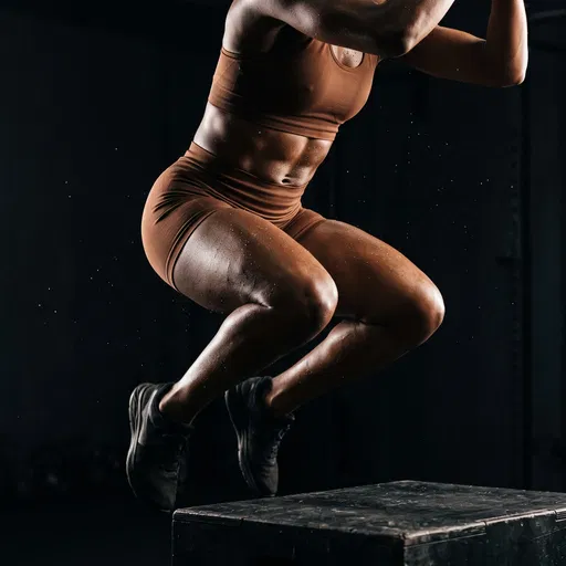 Muscular Athlete Performing Explosive Box Jump