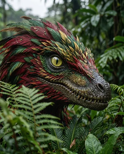 Colorful Feathered Raptor in Jungle