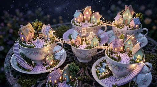 Miniature Pastel Village Inside Porcelain Teacups