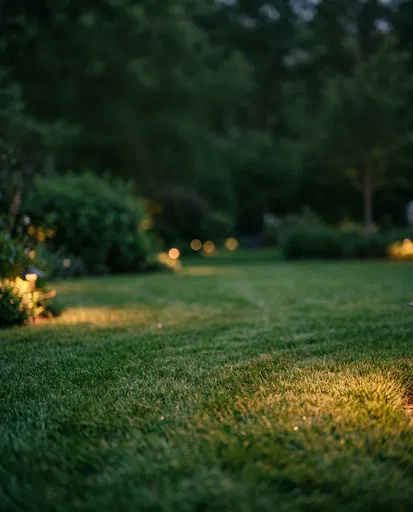 Evening Lawn With Warm Garden Lights