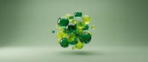 Floating Green Glass Spheres 3D Render