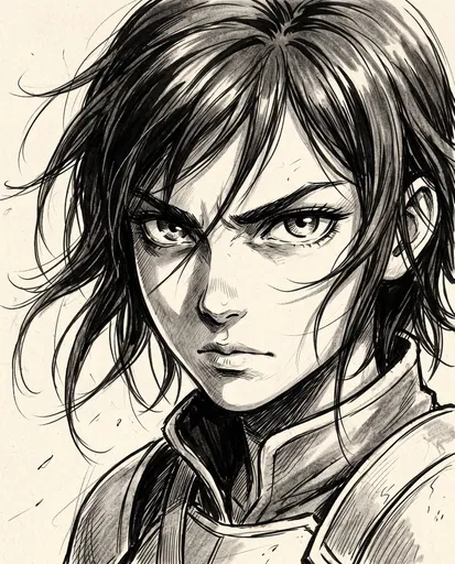 Ink Sketch of Fierce Anime Warrior