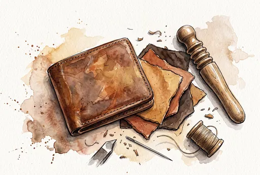 Watercolor Leather Wallet and Crafting Tools