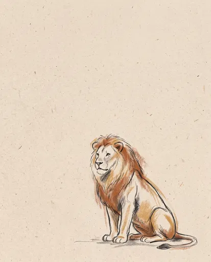 Seated Lion Sketch on Textured Paper