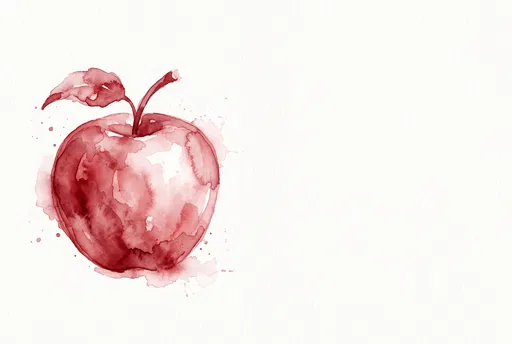 Crimson Watercolor Apple with Copy Space