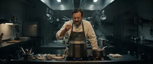 Bearded Chef Grimacing While Tasting Soup