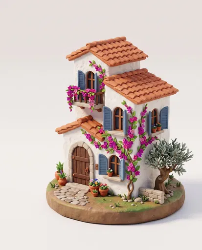 3D Clay Mediterranean Villa Clipart