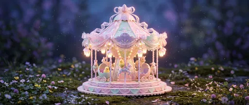 Whimsical Pastel Easter Carousel at Twilight