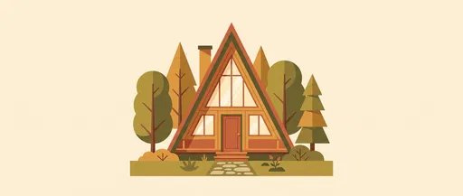 Stylized Mid-Century A-Frame Cabin Illustration