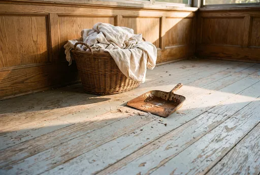 Sunlit Laundry Basket and Rusty Dustpan