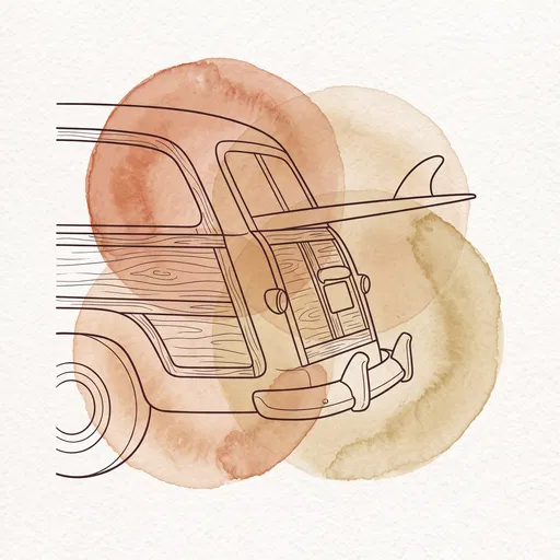 Minimalist Line Art Surf Wagon Illustration