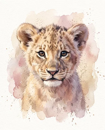 Watercolor Lion Cub Portrait Illustration