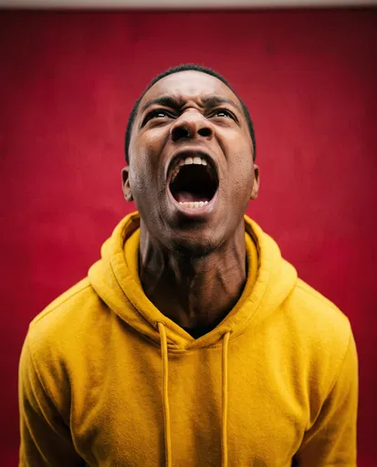 Frustrated Man Shouting in Yellow Hoodie