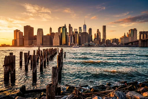 Lower Manhattan Skyline at Golden Hour