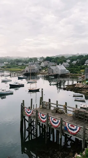 New England Harbor With Patriotic Bunting