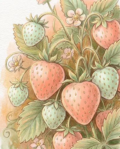 Pastel Coral and Mint Strawberry Illustration
