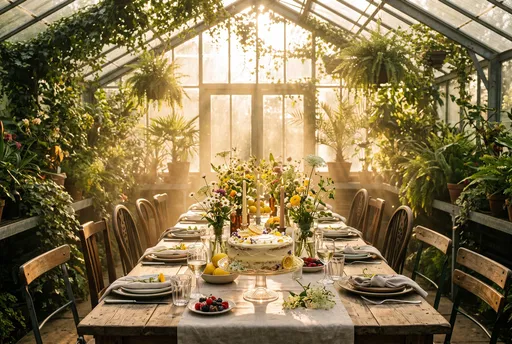 Sunlit Greenhouse Birthday Luncheon Table Setting