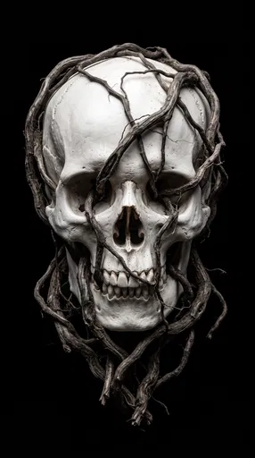 White Skull Entwined With Dark Roots