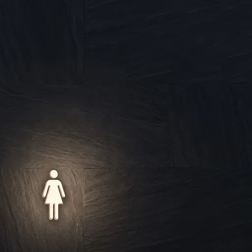 Glowing Female Restroom Sign on Slate