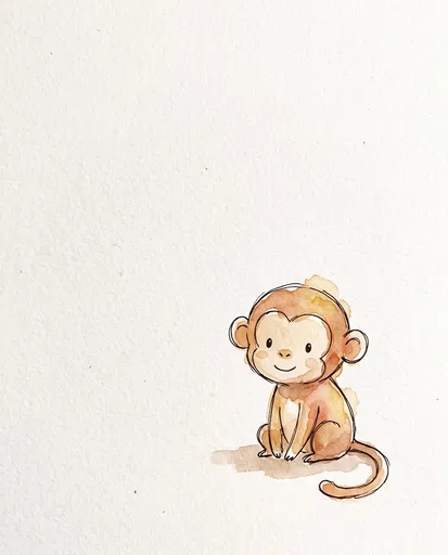 Cute Watercolor Baby Monkey Illustration