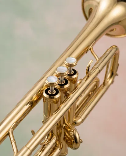 Close-Up of Polished Brass Trumpet Valves