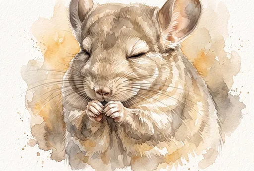 Watercolor Portrait of Grooming Beige Chinchilla