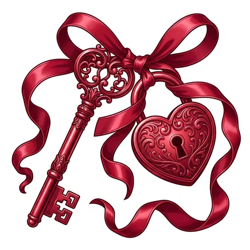 Red Vintage Key and Heart Padlock Clipart